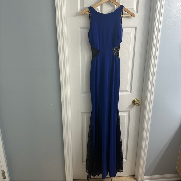 Issue New York Dress Long Trumpet Cut Out Mesh Royal Blue Prom Size Extra Small - Picture 5 of 9